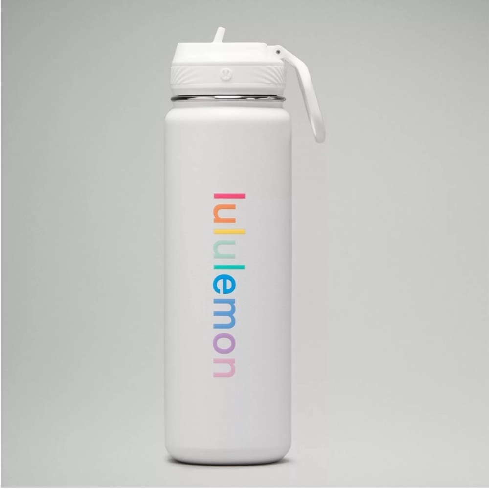 Back to Life Sport Straw Lid Bottle 24oz White with Rainbow Logo NWT lululemon